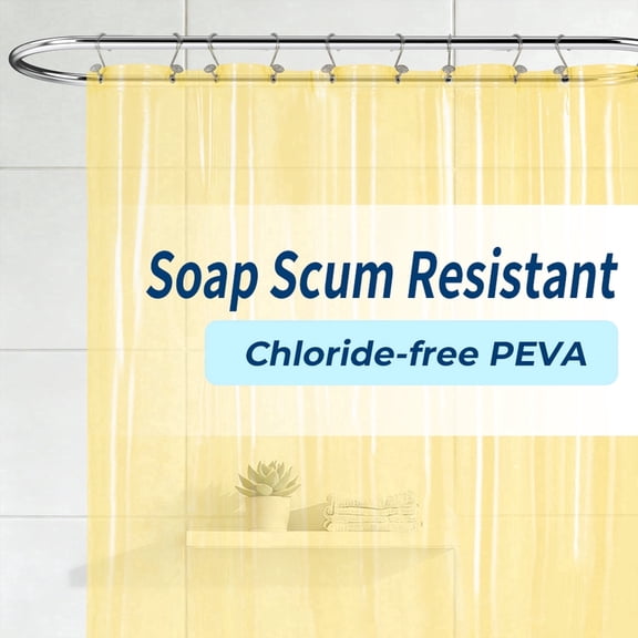 Yiannan Clear Yellow PEVA Shower Curtain Liner, Rustproof Grommets, Waterproof, 3 Magnets，71x72