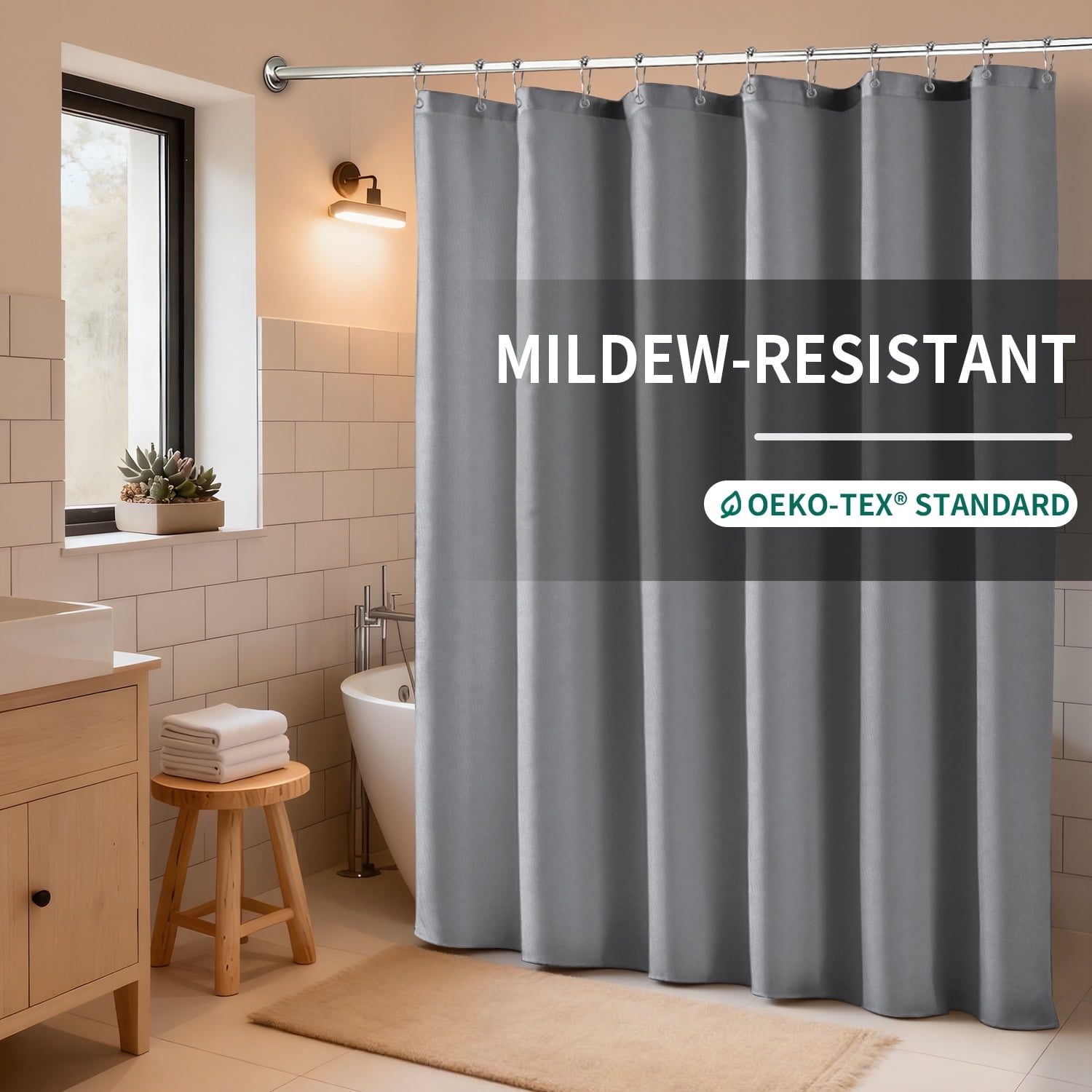 Yiannan Fabric Extra Long Water-Repellent Shower Curtain,Mold Resistant & Machine Washable Shower Curtain liner,72x84 Inches,Gray