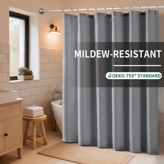 Yiannan Fabric Water-Repellent Shower Curtain,Mold Resistant & Machine Washable Shower Curtain liner, 72 x 72 inches,Grey
