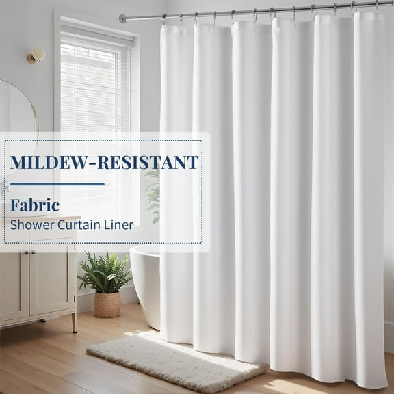 Yiannan Fabric Water-Repellent Shower Curtain,Mold Resistant & Machine Washable Shower Curtain liner,72 x 72 inches,White