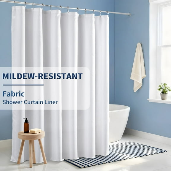 Yiannan Fabric Shower Curtain Liner with Magnets 72 x 72 inches,White
