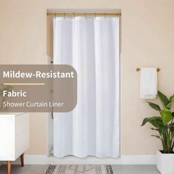 Yiannan Fabric Water-Repellent Stall Shower Curtain,Mold Resistant & Machine Washable Shower Curtain liner,36x72 inches, White