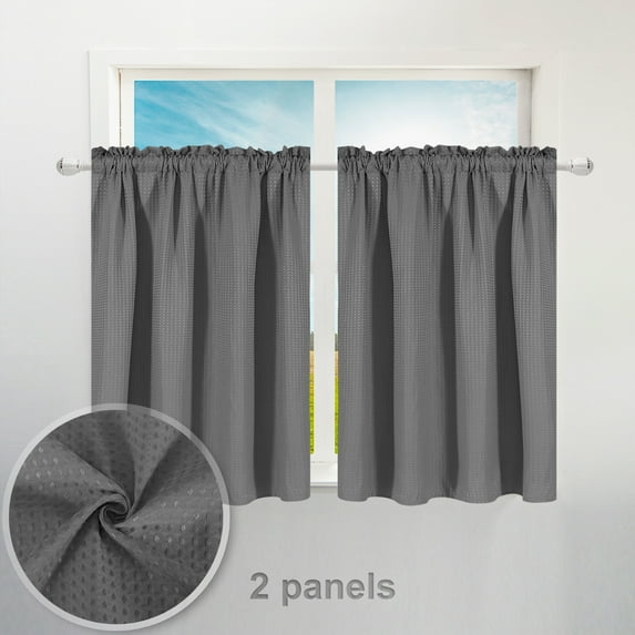 River Dream Waffle Kitchen Curtains Valance for Cafe 2 Panels, 36 Inch Short, 36"x45", Grey