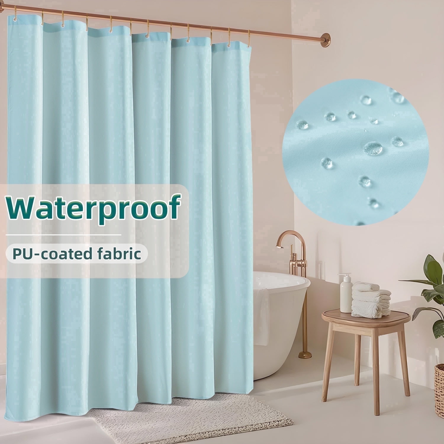 Yiannan Waterproof Fabric Shower Curtain Liner with 3 Magnets,Machine Washable，Mold Resitant,72x72inch,Blue