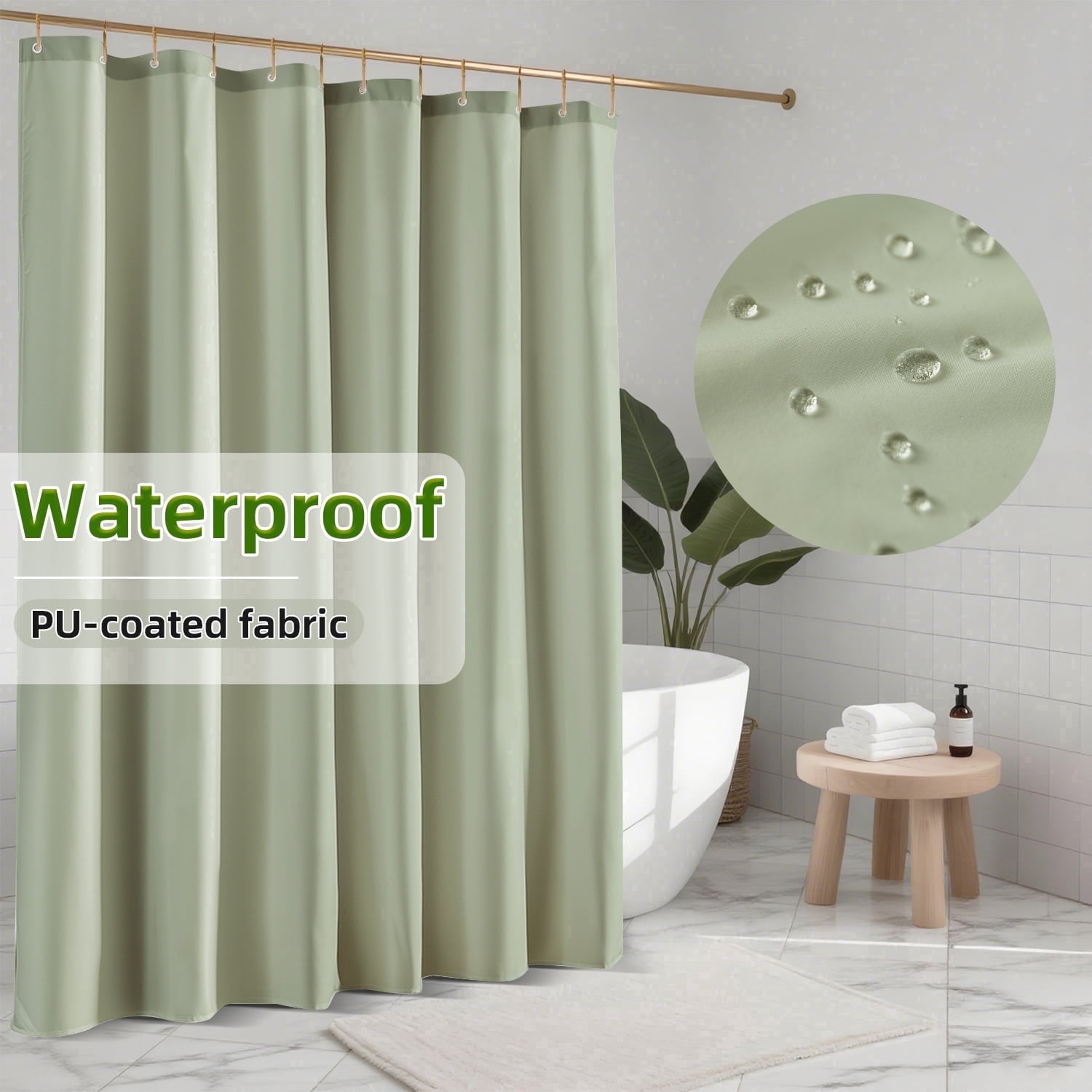 Yiannan Waterproof Fabric Shower Curtain Liner with 3 Magnets