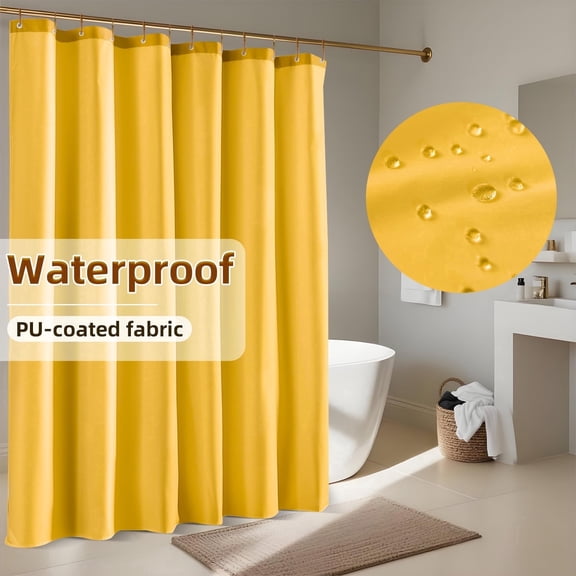 Yiannan Waterproof Fabric Shower Curtain Liner with 3 Magnets,Machine Washable，Mold Resitant,72x72inch,Mustard Yellow