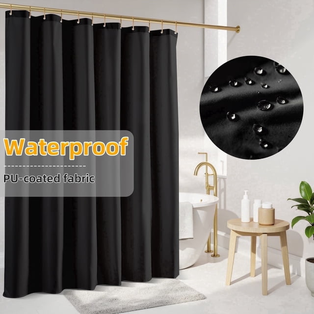 Yiannan Waterproof Fabric Shower Curtain Liner with 3 Magnets,Machine Washable,Mold Resitant,Standard 72x72inch,Black