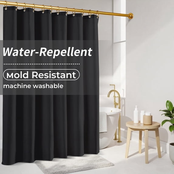 Yiannan Waterproof Fabric Shower Curtain Liner Black 84 x 72 in with 3 Magnets for Bathroom