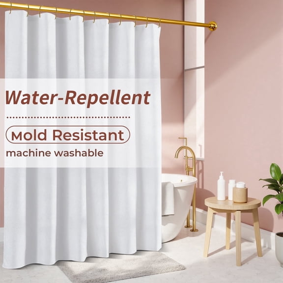Yiannan Waterproof Fabric Shower Curtain Liner with 3 Magnets, Machine Washable,72x72, White