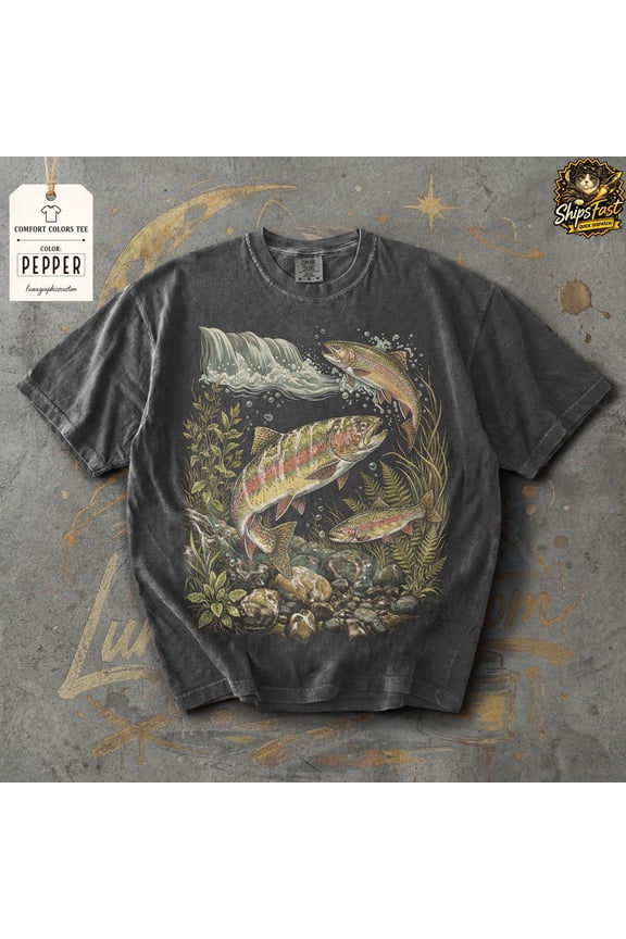 River Fish Nature Shirt, Retro 90s Fishing Graphic Tee, Vintage River Life Tshirt, Aesthetic Trout Fish Top, Gift for Him Her