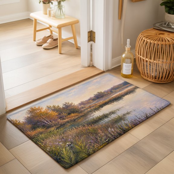 River Forest Washable Small Entryway Area Rugs 2'x3', Rustic Brown Green Birch Tree Reed Woodlands Washable Throw Rug Non-Slip Sturdy Edge Binding Carpet for Front Door Floor Room Entry