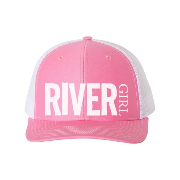 River Girl, River Girl Hat, Fishing Cap, Float Trip Hat, Snapback, Gift For Her, River Apparel, River Hat, Trucker Hat, Floating, White Text, Hot Pink/White