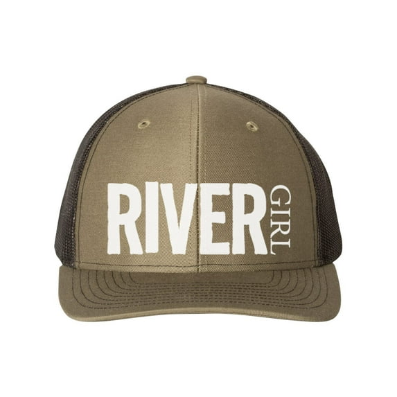 River Girl, River Girl Hat, Fishing Cap, Float Trip Hat, Snapback, Gift For Her, River Apparel, River Hat, Trucker Hat, Floating, White Text, Loden/Black