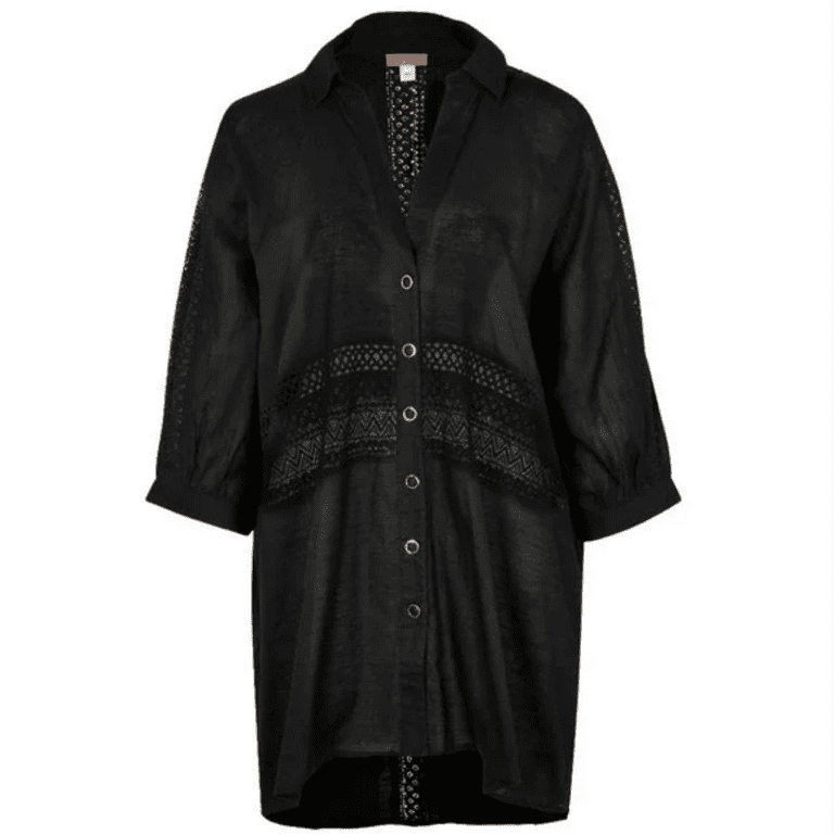 River Island Resort Oversize Lace Coverup Shirtdress in Black