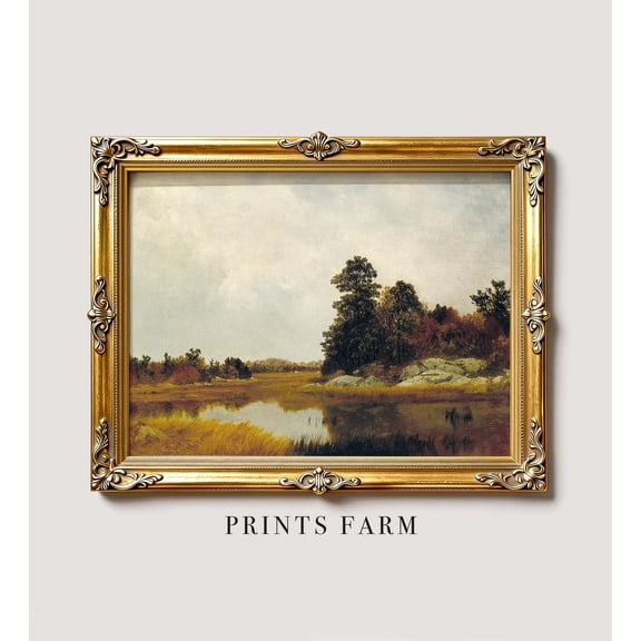 River Landscape Vintage Autumn Cottage Wall Decor