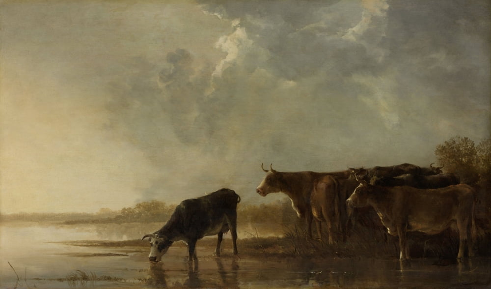 River Landscape With Cows Canvas Art - (24 x 18)