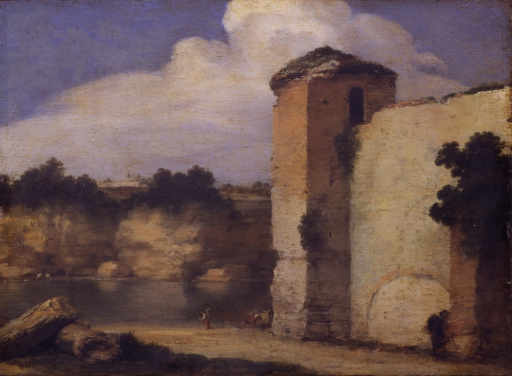 River Landscape With Fortified Walls Canvas Art - (36 x 24)