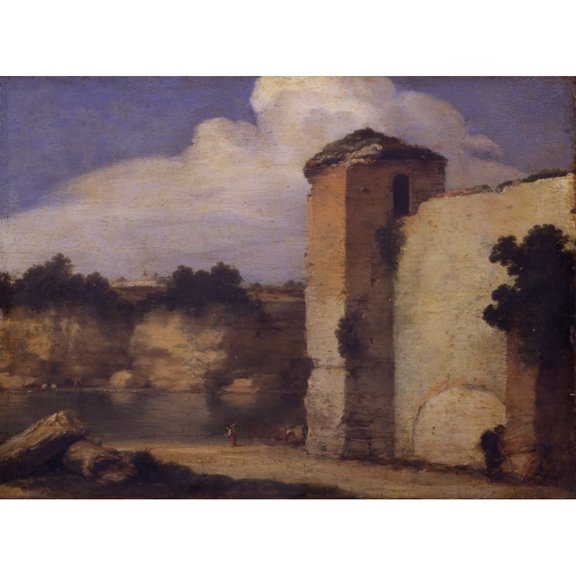 River Landscape With Fortified Walls Poster Print