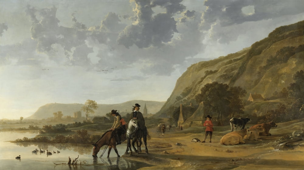 River Landscape With Riders Canvas Art - (36 x 24)