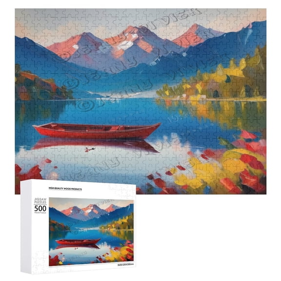 River Landscape Wooden Sign Lake Decor For Home Bedroom Kitchen Bathroom Wall Decor 500 PCS Funny Wood Puzzles Hill Wooden Wall Art Decorative Sign 15"x20.5"