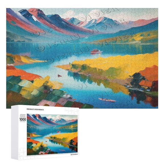 River Landscape Wooden Sign Lake Decor For Home Office Bedroom Kitchen Bathroom Wall Decor 1000 PCS Funny Wood Puzzles Wooden Wall Art Decorative Sign 19.7"x29.5"