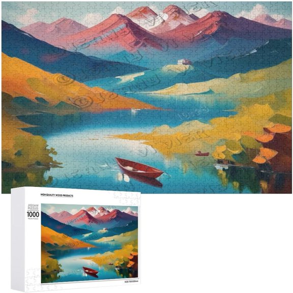 River Landscape Wooden Sign Lake Decor Nature Decor for Home Office Bedroom Kitchen Bathroom Wall Decor 1000 PCS Funny Wood Puzzles Wooden Wall Art Decorative Sign 19.7"x29.5"