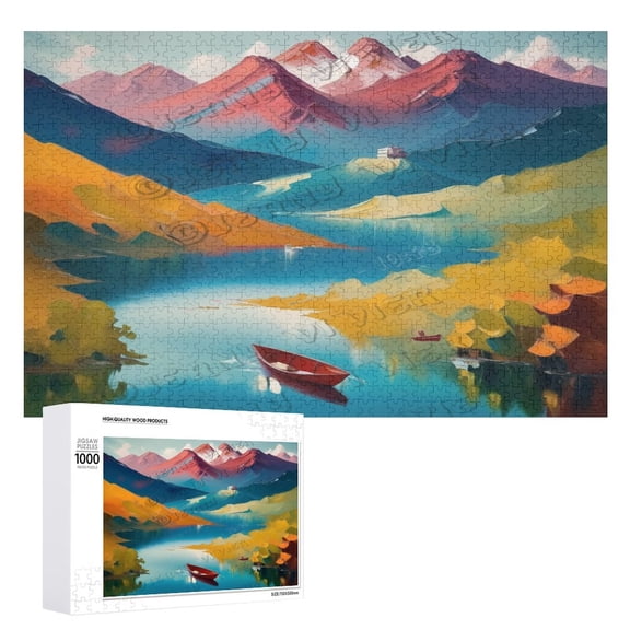 River Landscape Wooden Sign Lake Decor Nature Decor For Home Office Bedroom Kitchen Bathroom Wall Decor 1000 PCS Funny Wood Puzzles Wooden Wall Art Decorative Sign 19.7"x29.5"