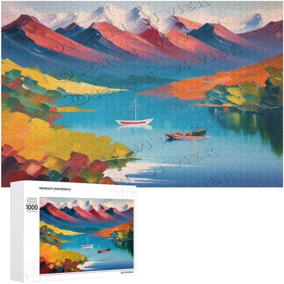 River Landscape Wooden Sign Lake Decor Rustic Farmhouse Decor for Home Office Bedroom Kitchen Bathroom Wall Decor 1000 PCS Funny Wood Puzzles Wooden Wall Art Decorative Sign 19.7"x29.5"