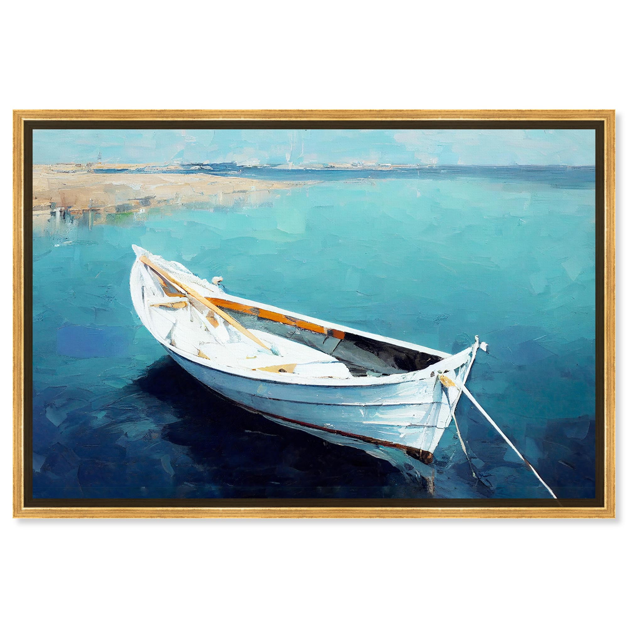Blue Coastal Canvas Print with Gold Frame, 15" x 10"