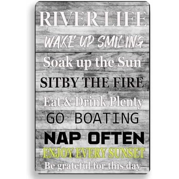 River Life Vintage Metal Sign,Wake Up Smiling Soak Up The Sun Funny Quotes Bathroom Wall Decor Retro Tin Plaque for Home Bar Pub Cafe Farm Room Plaque Posters 12 X 8 Inch