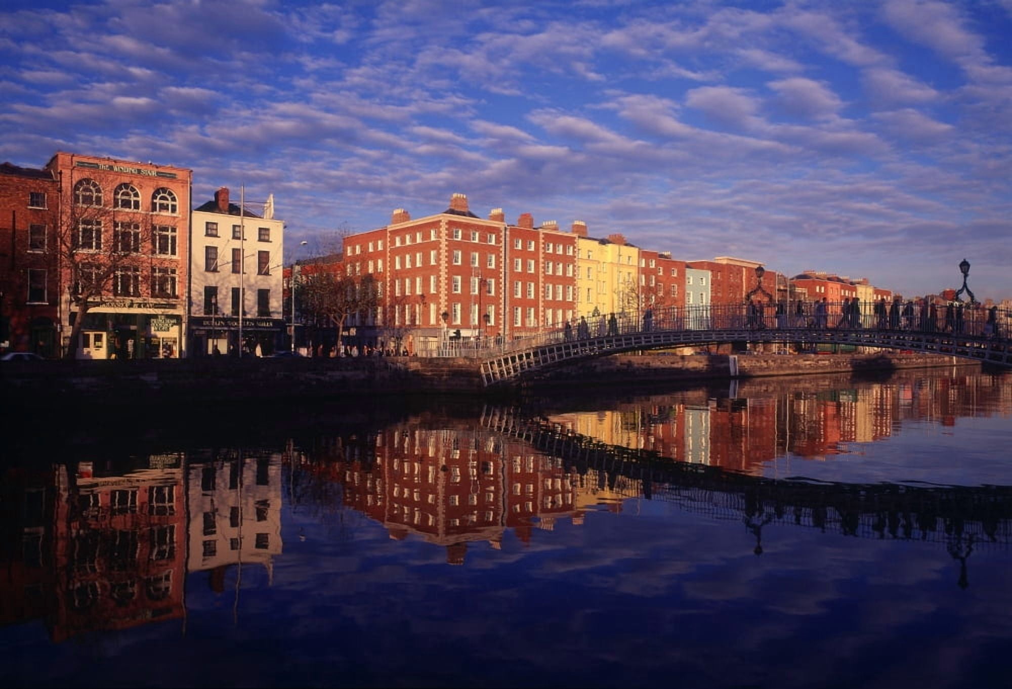 River Liffey And Halfpenny Bridge Dublin Ireland Canvas Art - The Irish Image Collection Design Pics (34 x 22)