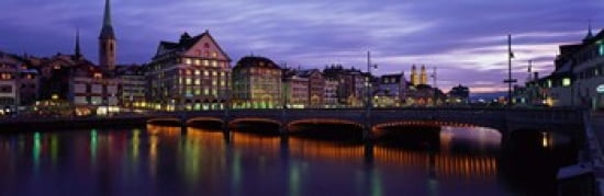 River Limmat Zurich Switzerland Canvas Art - Panoramic Images (36 x 12)
