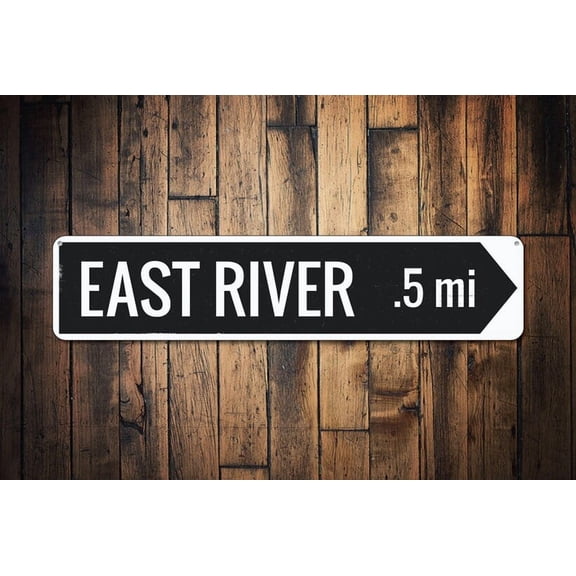 River Location Directional Arrow Sign Distance Mileage Metal Aluminum Sign Custom Destination Decor River Area - Size: 16 x 4 Inches