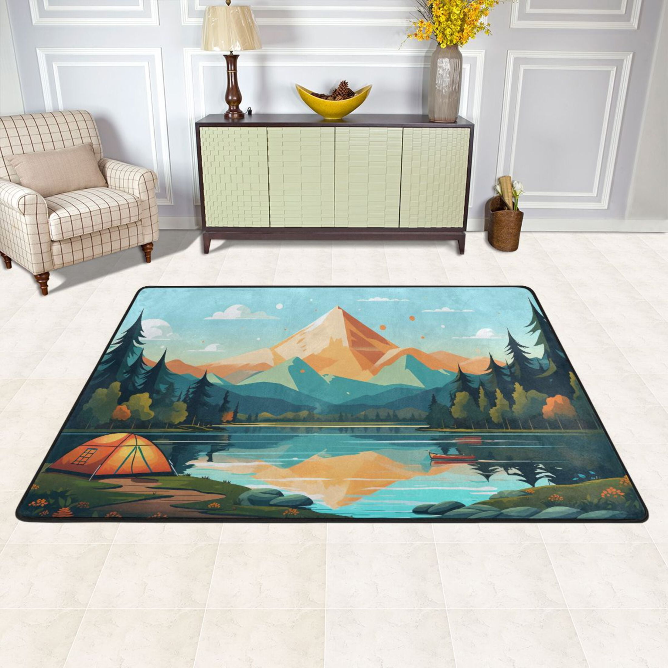 River and Mountains Landscape Area Floor Mats 72