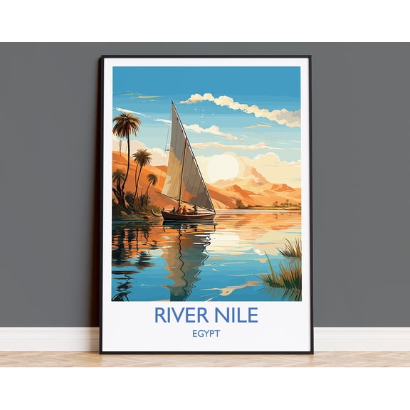 River Nile Travel Print, Travel Poster of River Nile, Egypt Art Lovers Gift, River Nile Wall Art, 16x24 UNFRAMED