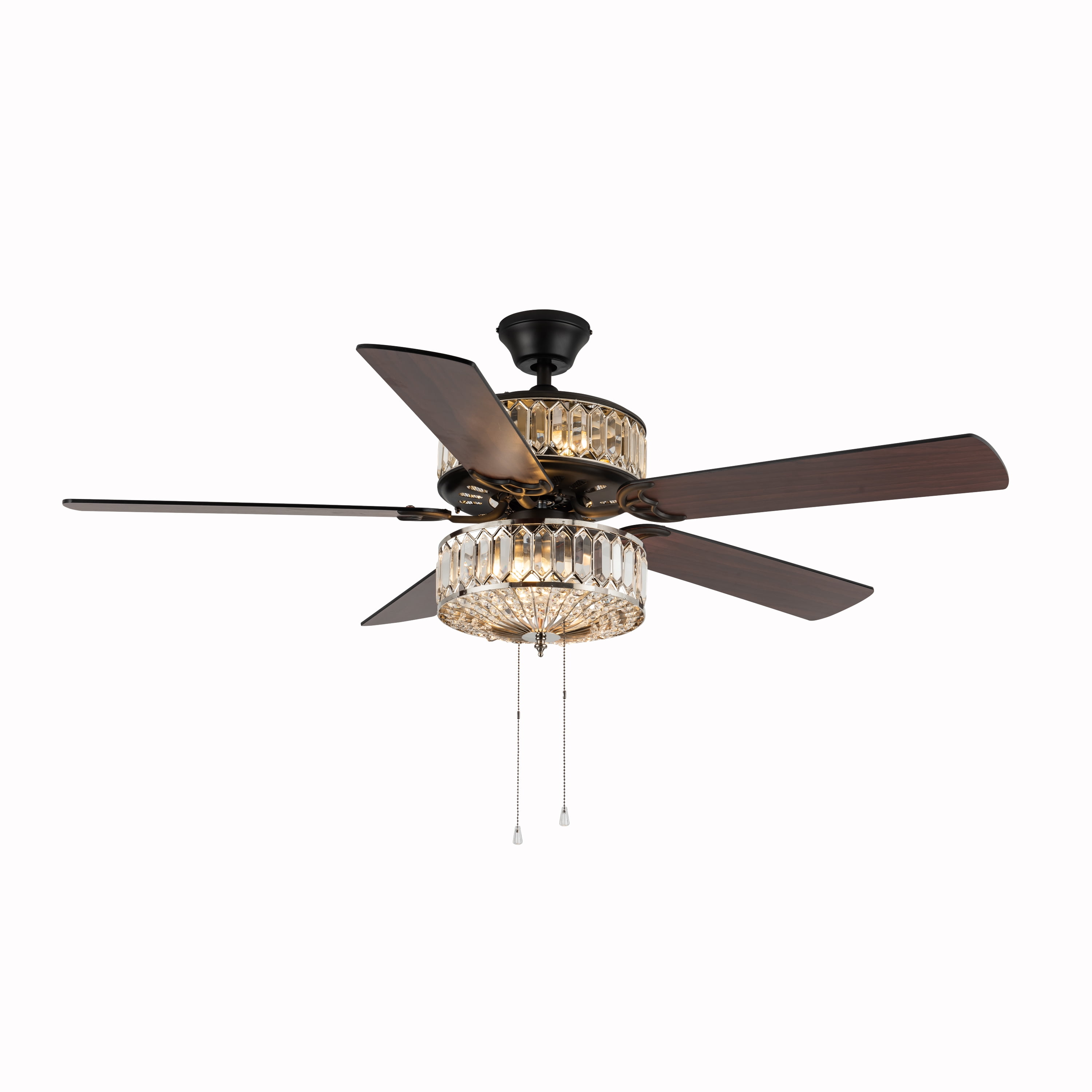 52'' Mahogany and Silver Crystal Chandelier Ceiling Fan