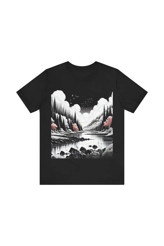 River Path in Black and White - Jersey Short Sleeve Tee