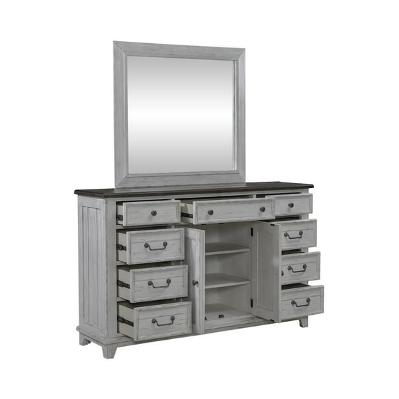 River Place 9 Drawer Dresser & Mirror - Riverstone White