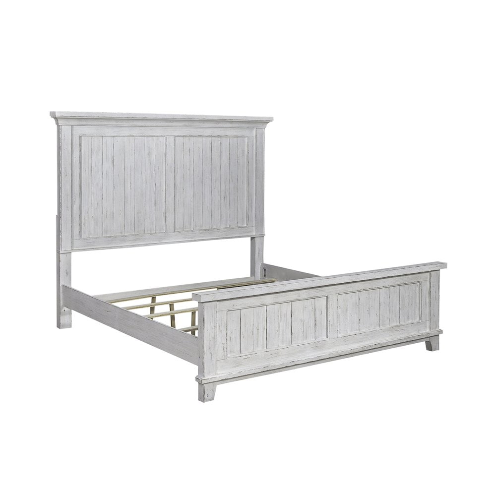 Riverstone White Rustic King Pine Panel Bed with Slats
