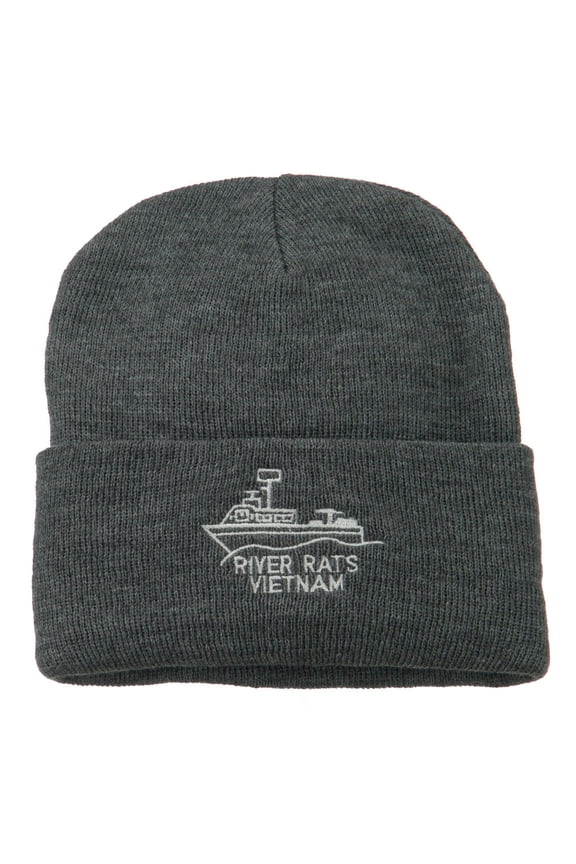 River Rats Vietnam Embroidered Long Beanie - Grey OSFM