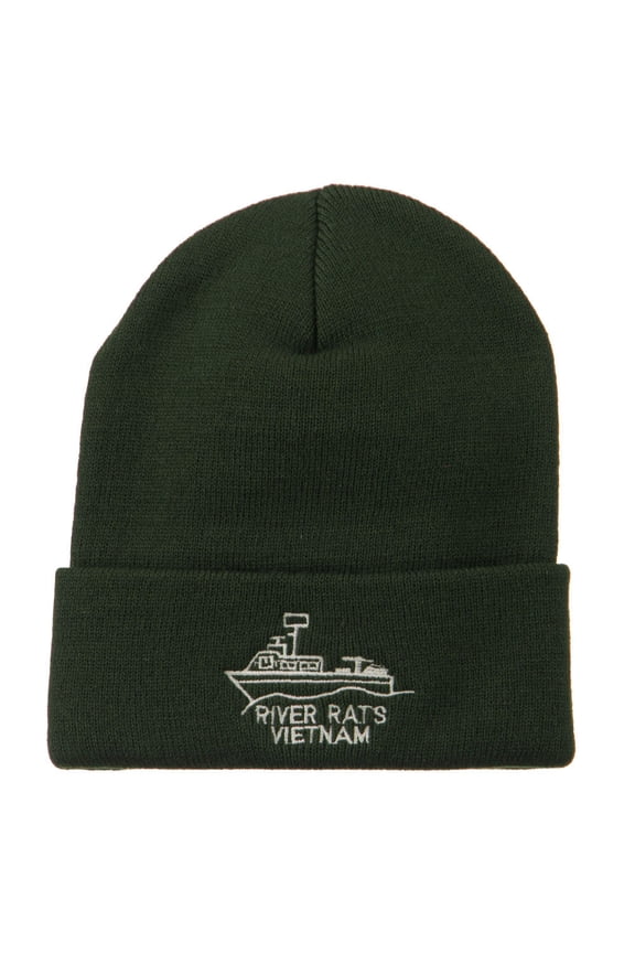 River Rats Vietnam Embroidered Long Beanie - Olive OSFM
