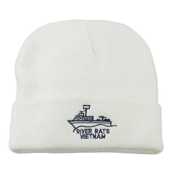 River Rats Vietnam Embroidered Long Beanie - White OSFM