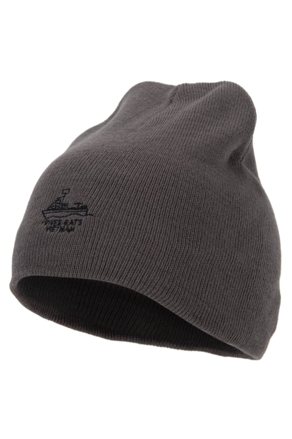 River Rats Vietnam with Riverboat Embroidered 8 Inch Knitted Short Beanie - Dk Grey OSFM