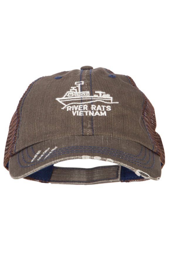 River Rats Vietnam with Riverboat Embroidered Low Mesh Cap - Brown OSFM