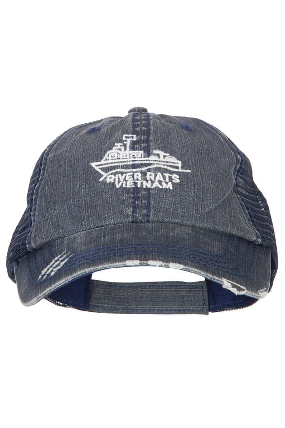 River Rats Vietnam with Riverboat Embroidered Low Mesh Cap - Navy OSFM