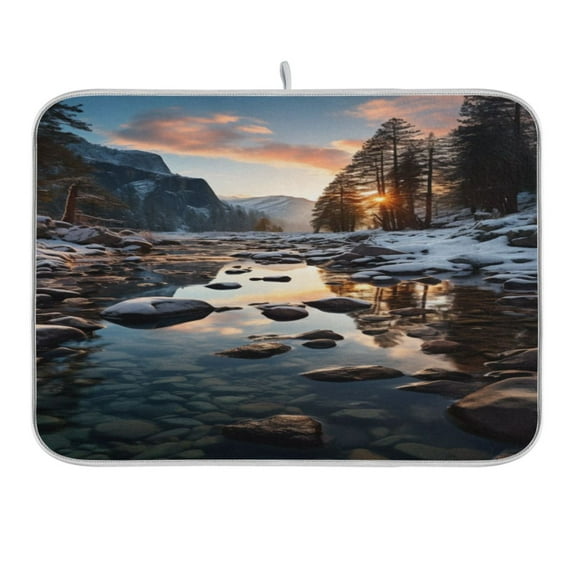 River Reflecting Sunset Sky Dish Drying Mat for Kitchen Counter 18x24 In Absorbent Microfiber Reversible Mats Dish Drainer Protector Rack Pad for Coffee Bar Table
