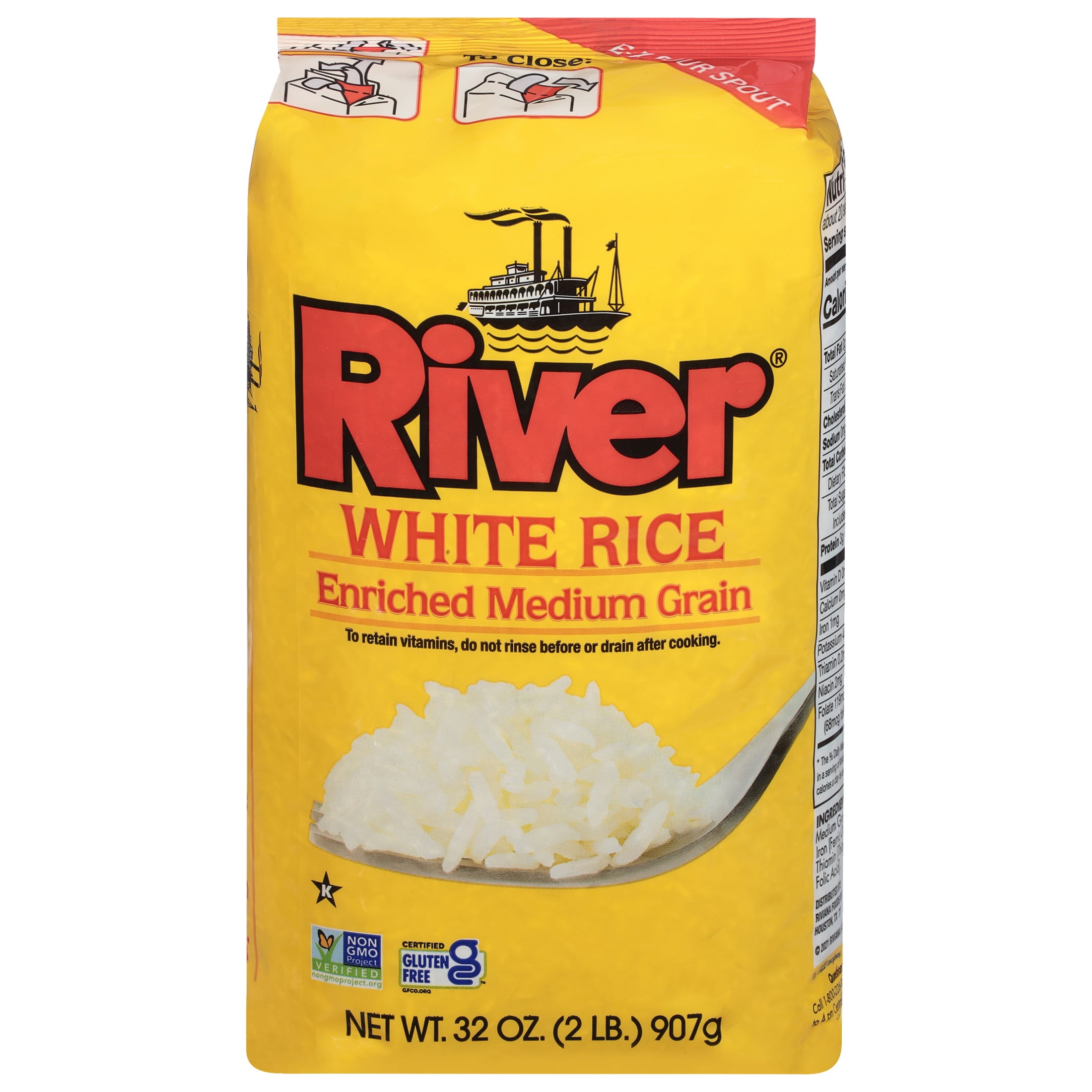River Rice Medium Grain, Enriched White Rice, 2 lb Bag, Easy-to-Prepare ...