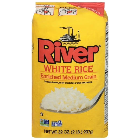 River Rice Medium Grain, Enriched White Rice, 2 lb Bag