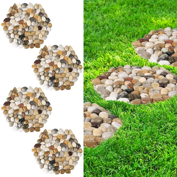 River Rock Stepping Stones Outdoor for Garden Walkway, 10 inch 4 Pcs Hexagon Shape Paver Step Stones Polished Pebble River Stone Mat for Yard Lawn Patio Pathway Walk Way - Multi-Color
