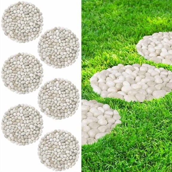 River Rock Stepping Stones Outdoor for Garden Walkway, 12 inch Diameter 6 Pcs Round Shape Paver Step Stones Polished Pebble River Stone Mat for Yard Lawn Patio Pathway Walk Way - White